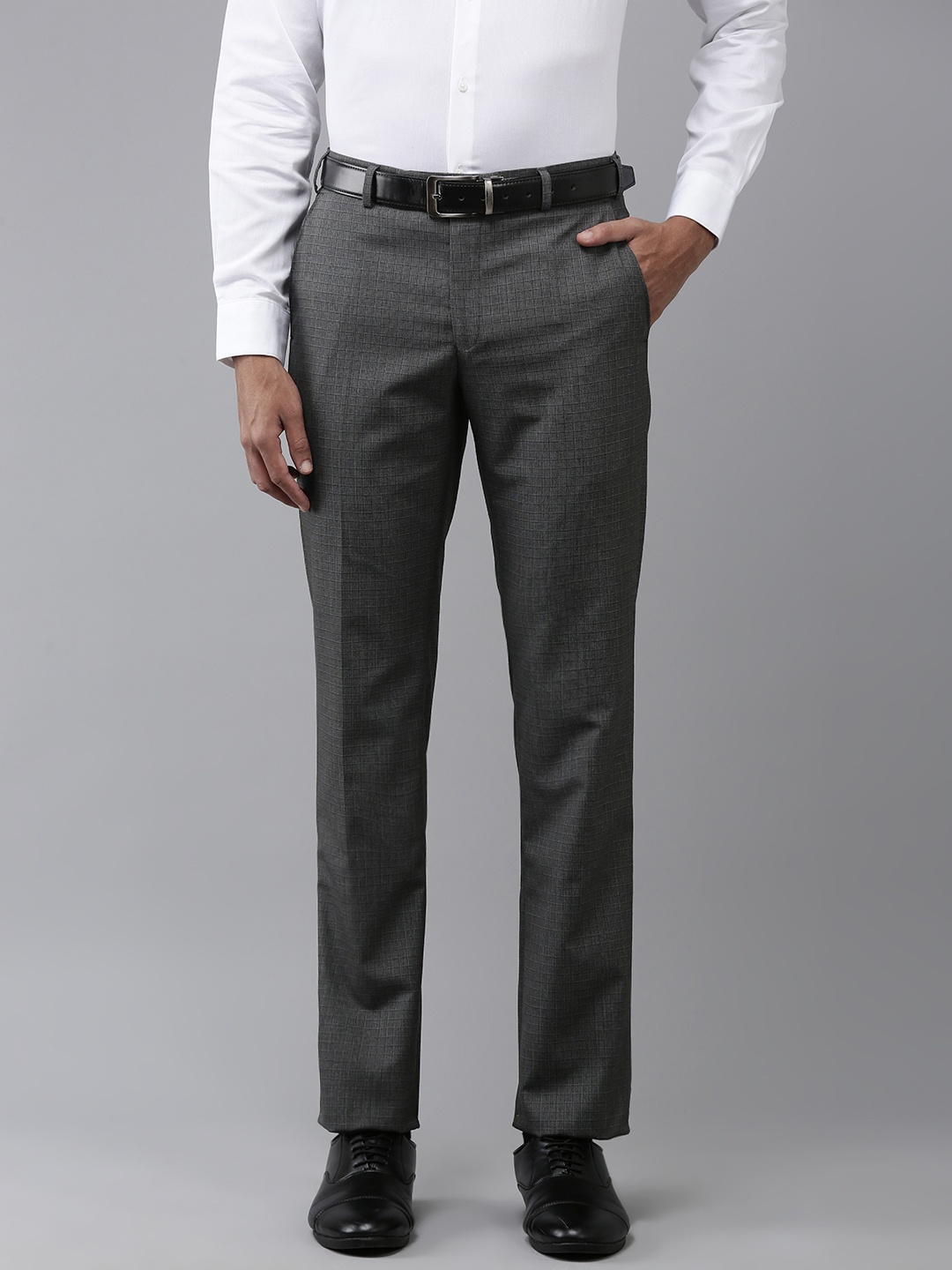 

Park Avenue Men Checked Formal Trousers, Grey