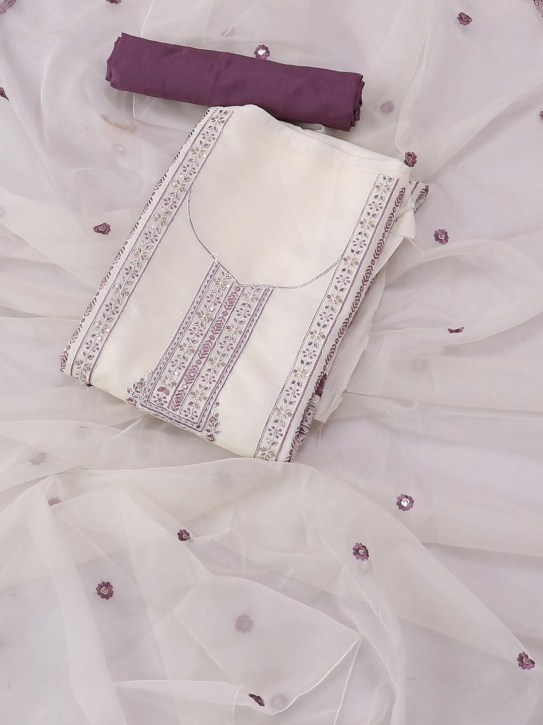 

SALWAR STUDIO Embroidered Pure Silk Unstitched Dress Material, White