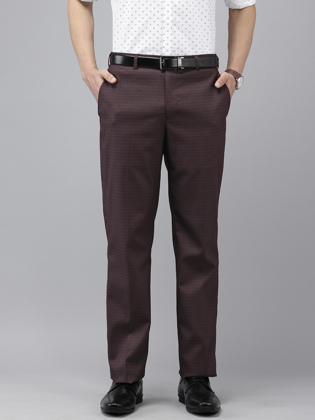 

Park Avenue Men Checked Formal Trousers, Burgundy