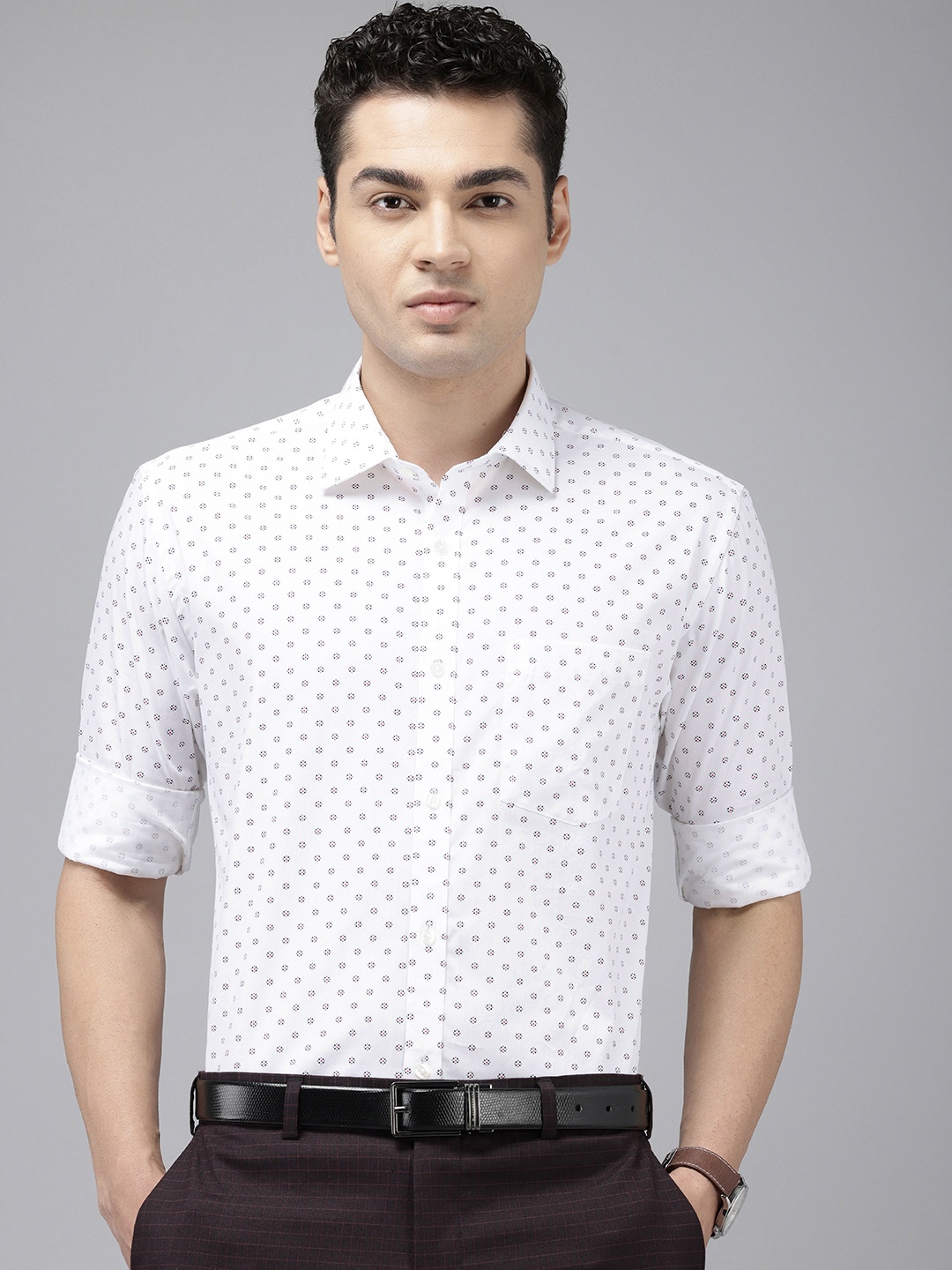 

Park Avenue Pure Cotton Slim Fit Printed Formal Shirt, White