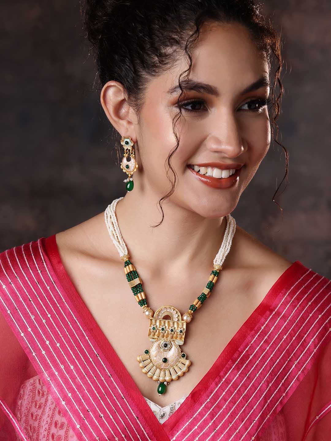 

PANASH Gold-Plated Stone studded and beaded Jewellery Set