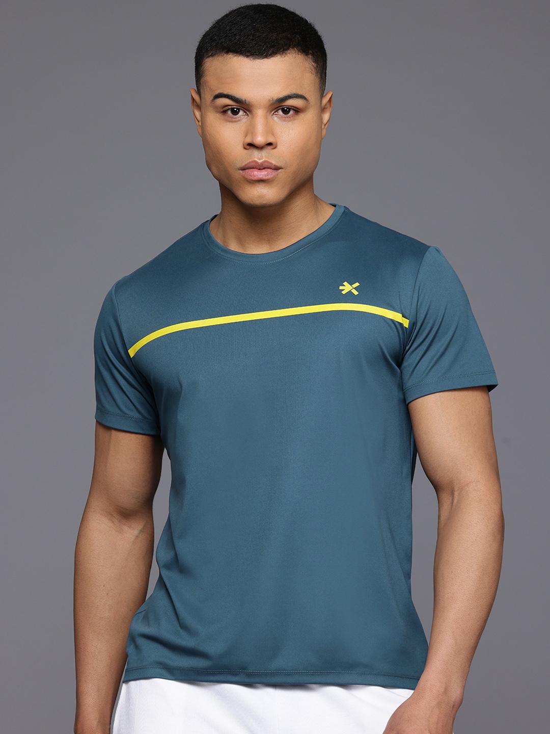 

HRX by Hrithik Roshan Men Lifestyle Striped Rapid-Dry Sports T-shirt, Teal
