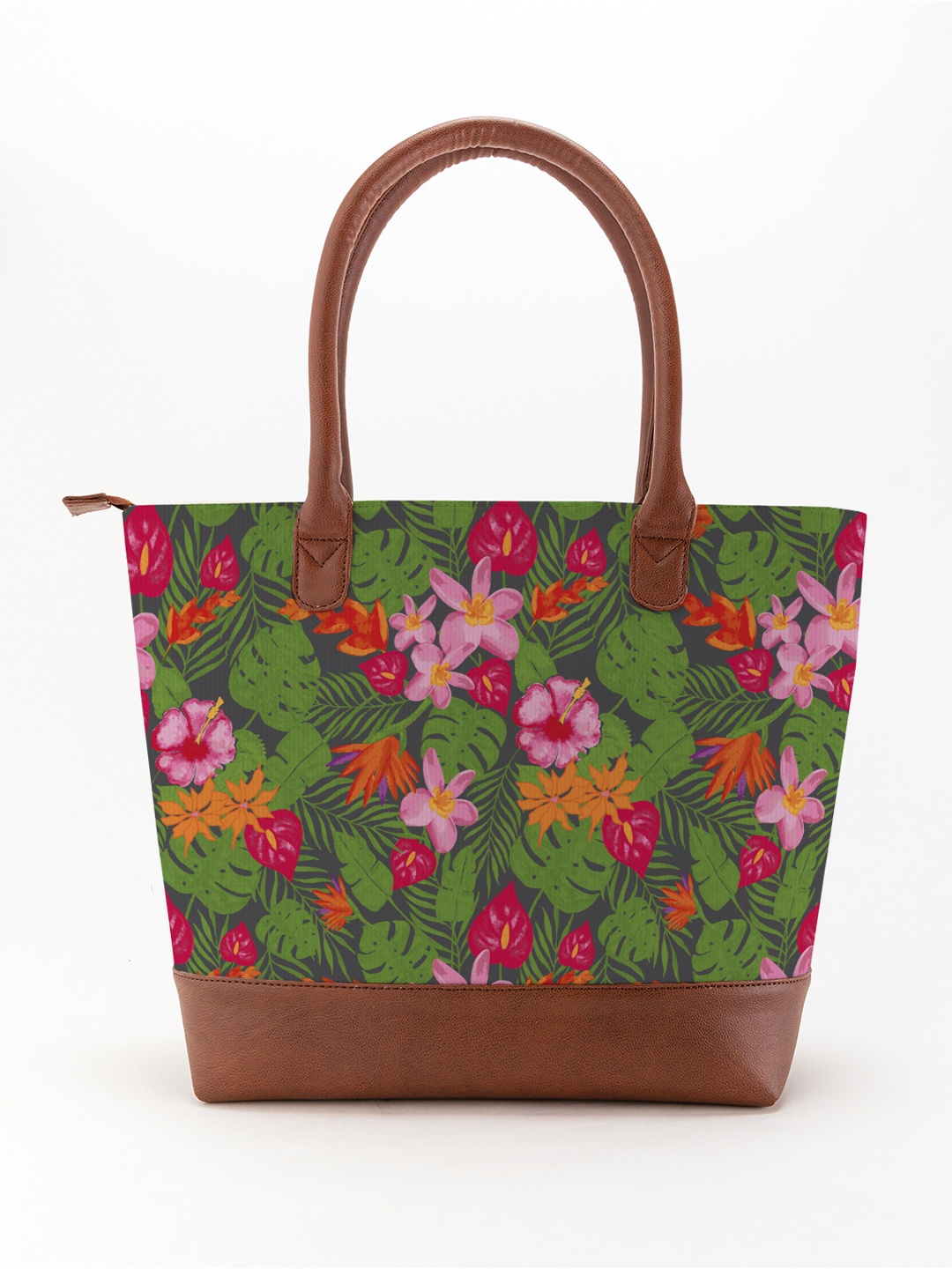 

Kalankit Floral Printed Structured Handheld Bag, Green