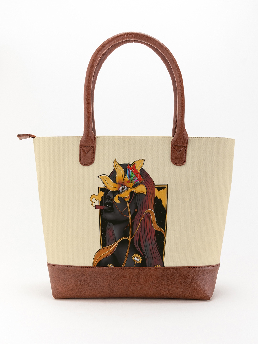 

Kalankit Colourblocked Shopper Tote Bag with Tasselled, Beige
