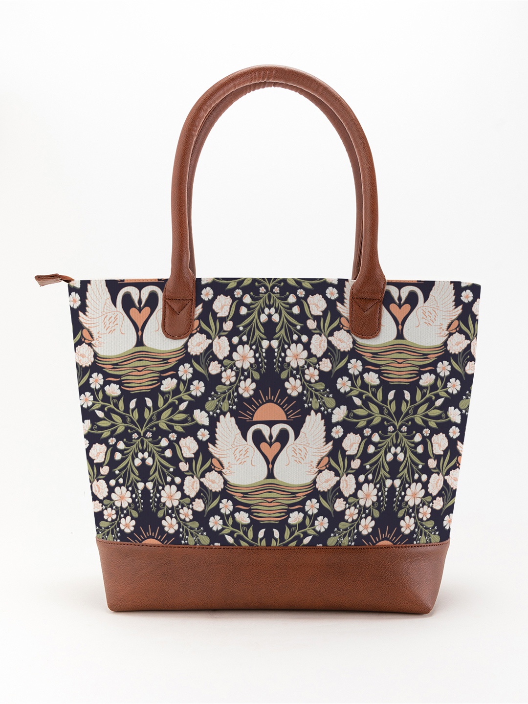 

Kalankit Floral Printed Structured Tote Bag with Applique, White