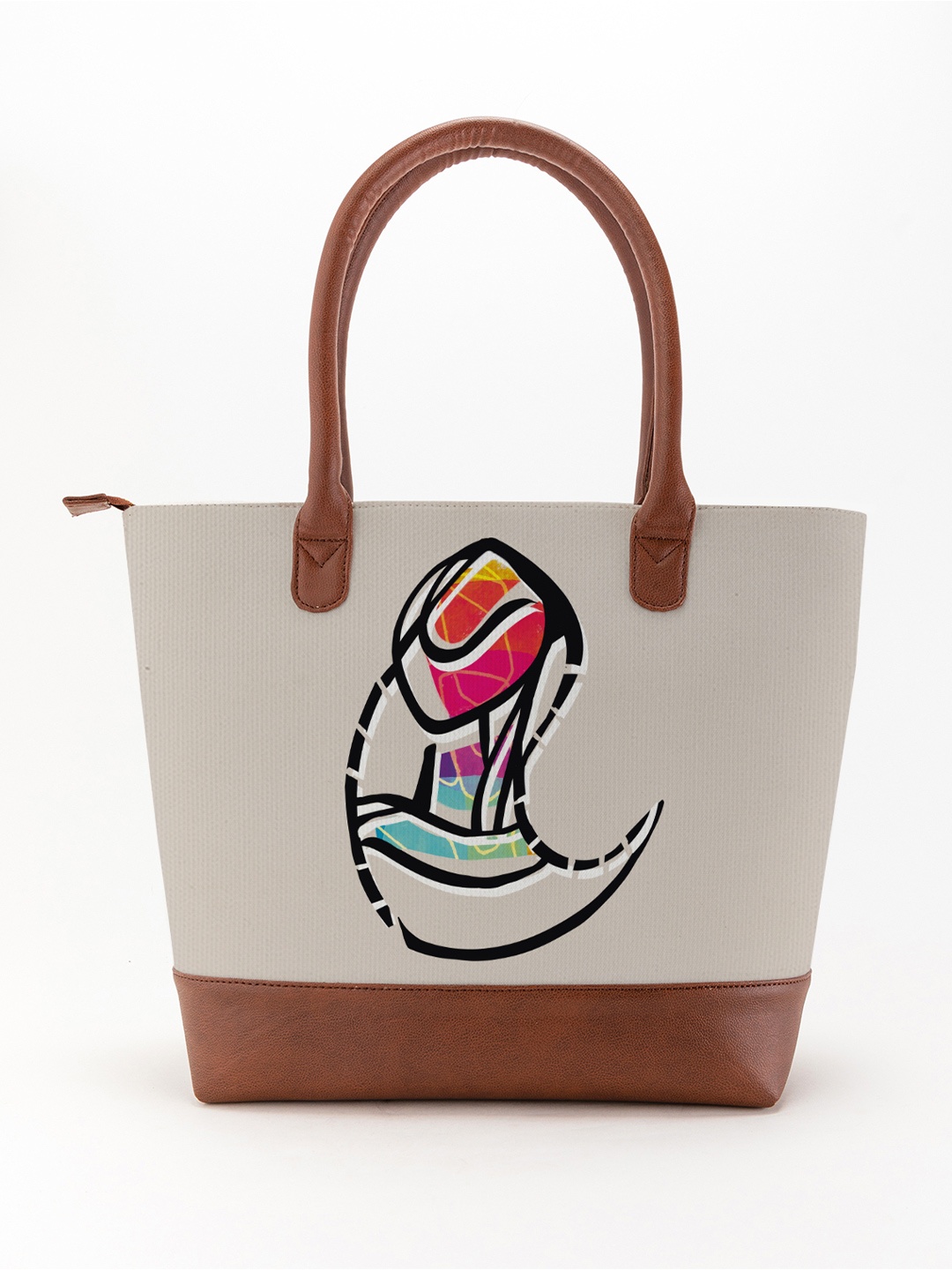 

Kalankit Colourblocked Shopper Tote Bag with Applique, Beige