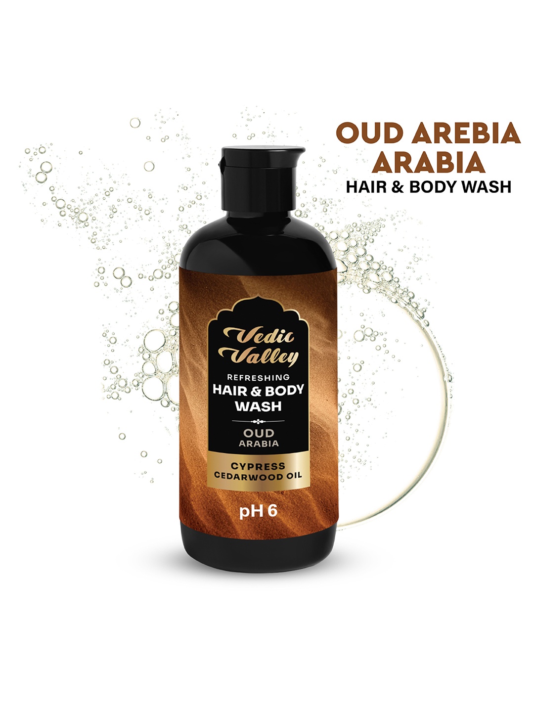 

Vedic Valley Oud Arabia Cypress Cedarwood Oil pH 6 Refreshing Hair & Body Wash - 300ml, Black