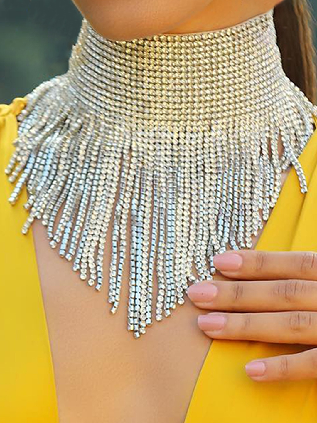 

Adwitiya Collection Brass Tasselled Necklace, Silver