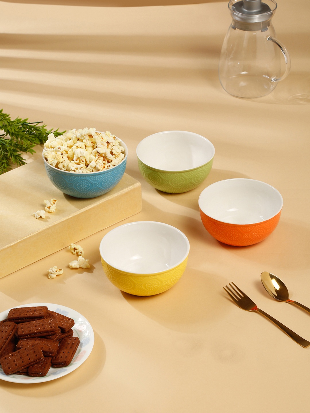 

Arrabi 4Pcs Blue & Yellow Textured Serving Bowl Set