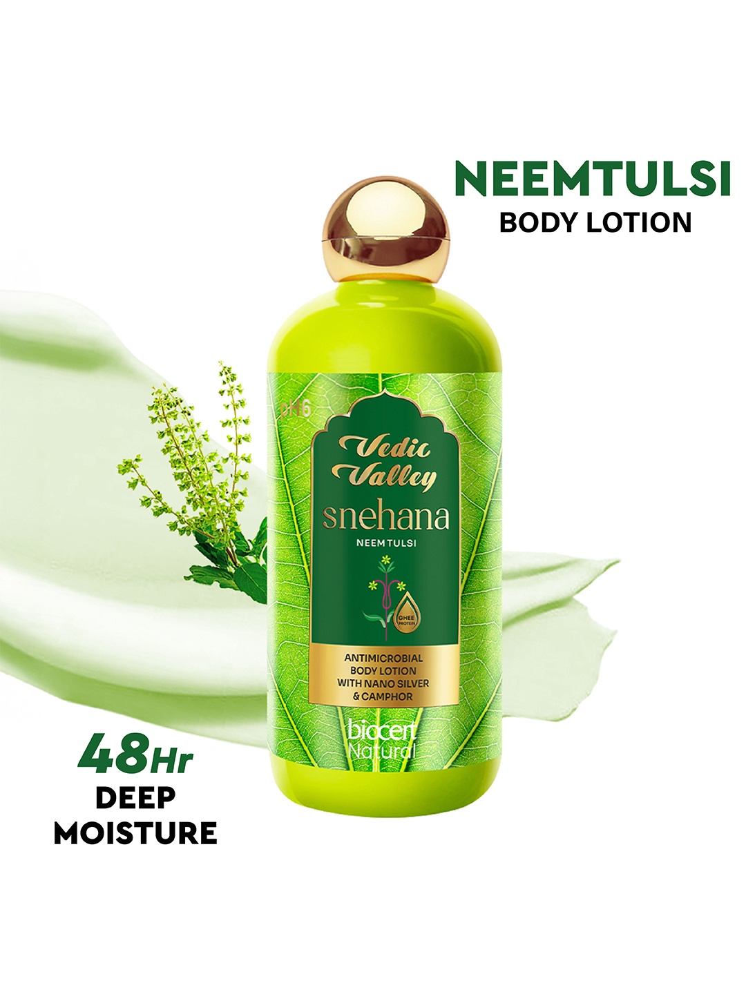 

Vedic Valley Snehana Neem Tulsi Body Lotion With Nano Silver & Camphor - 300ml, Green