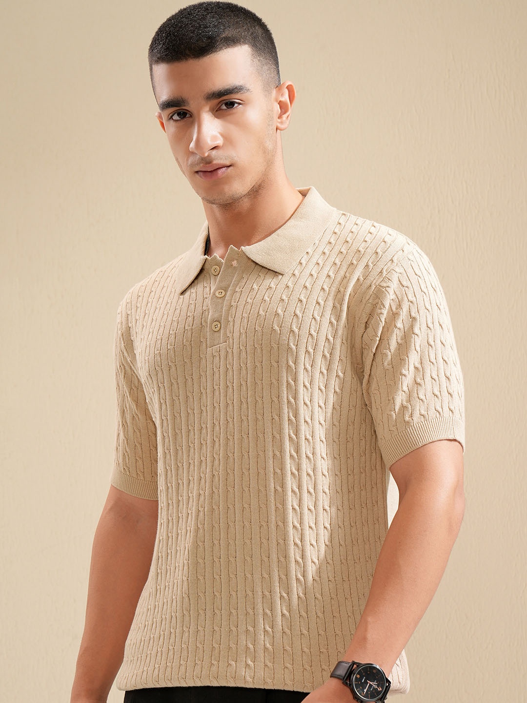 

HIGHLANDER Men Drop-Shoulder Sleeves Pockets T-shirt, Beige