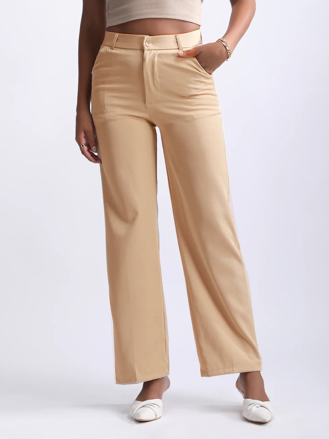 

BAESD Girls Relaxed Straight Leg Straight Fit High-Rise Pleated Trousers, Beige