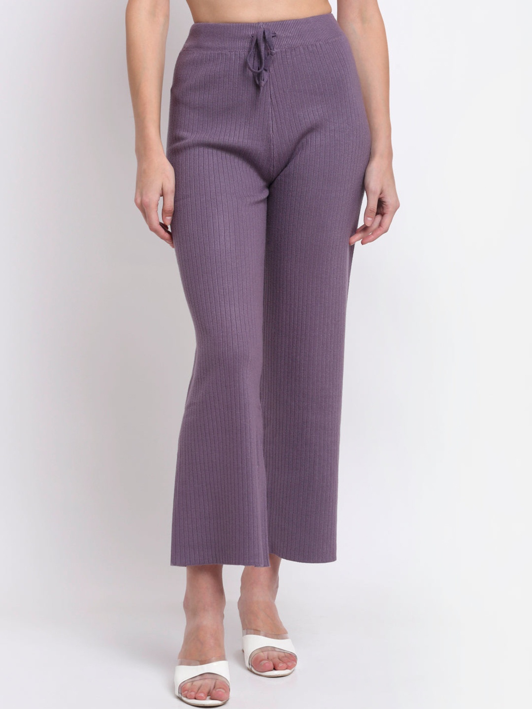 

Global Republic Solid Printed Loose Fit High Rise Trousers, Purple