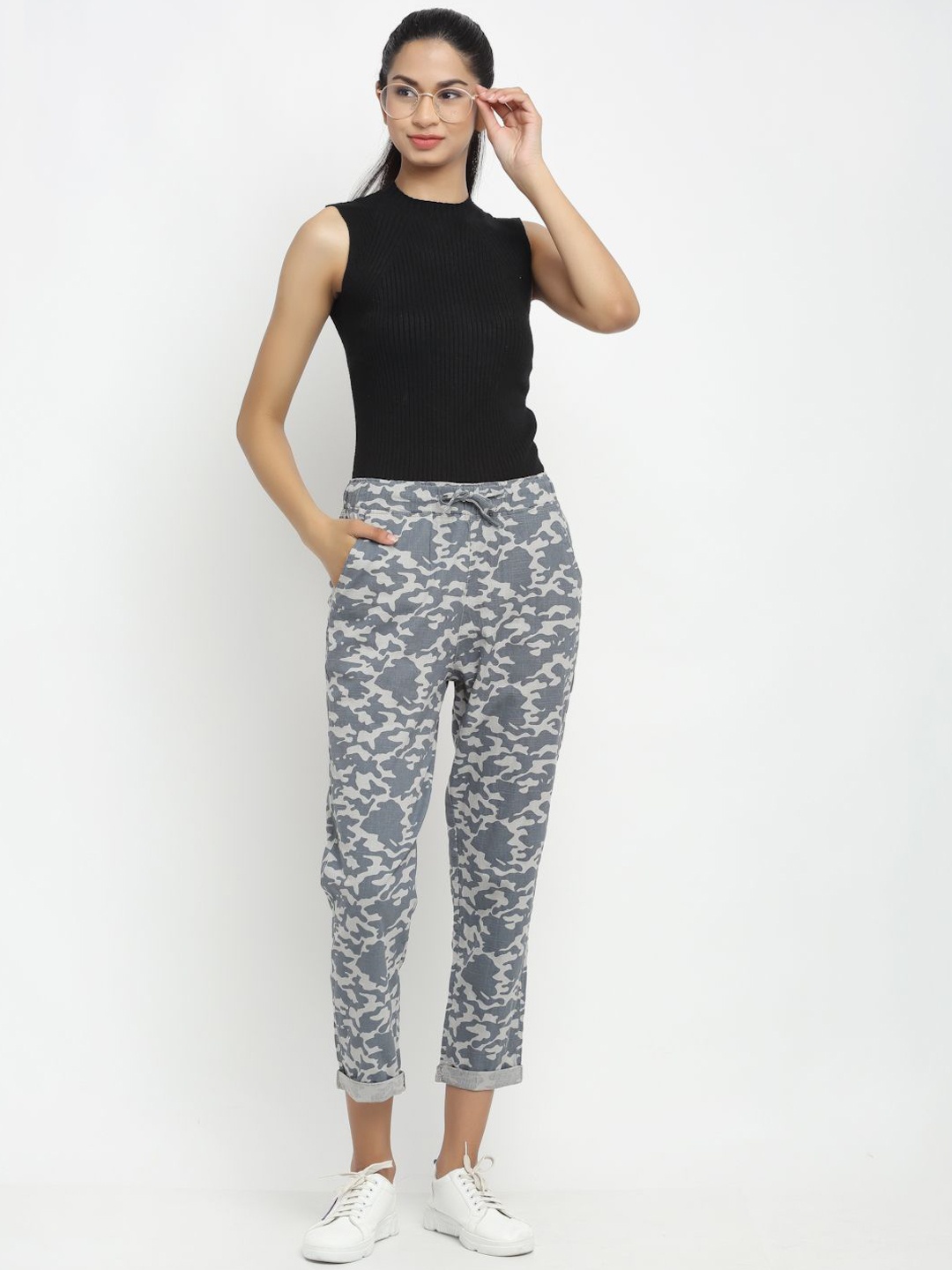 

Global Republic Printed Cotton High Rise Trousers, Grey