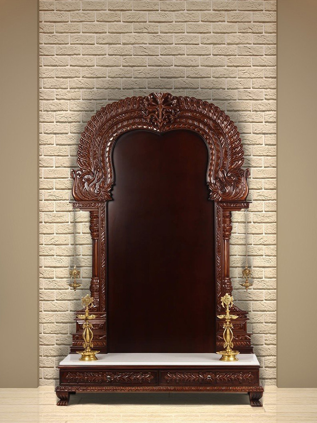 

Exotic India 71'' Super Large Thiruvachi Wooden Frame For Hindu Idols and Brass Lamps, Brown