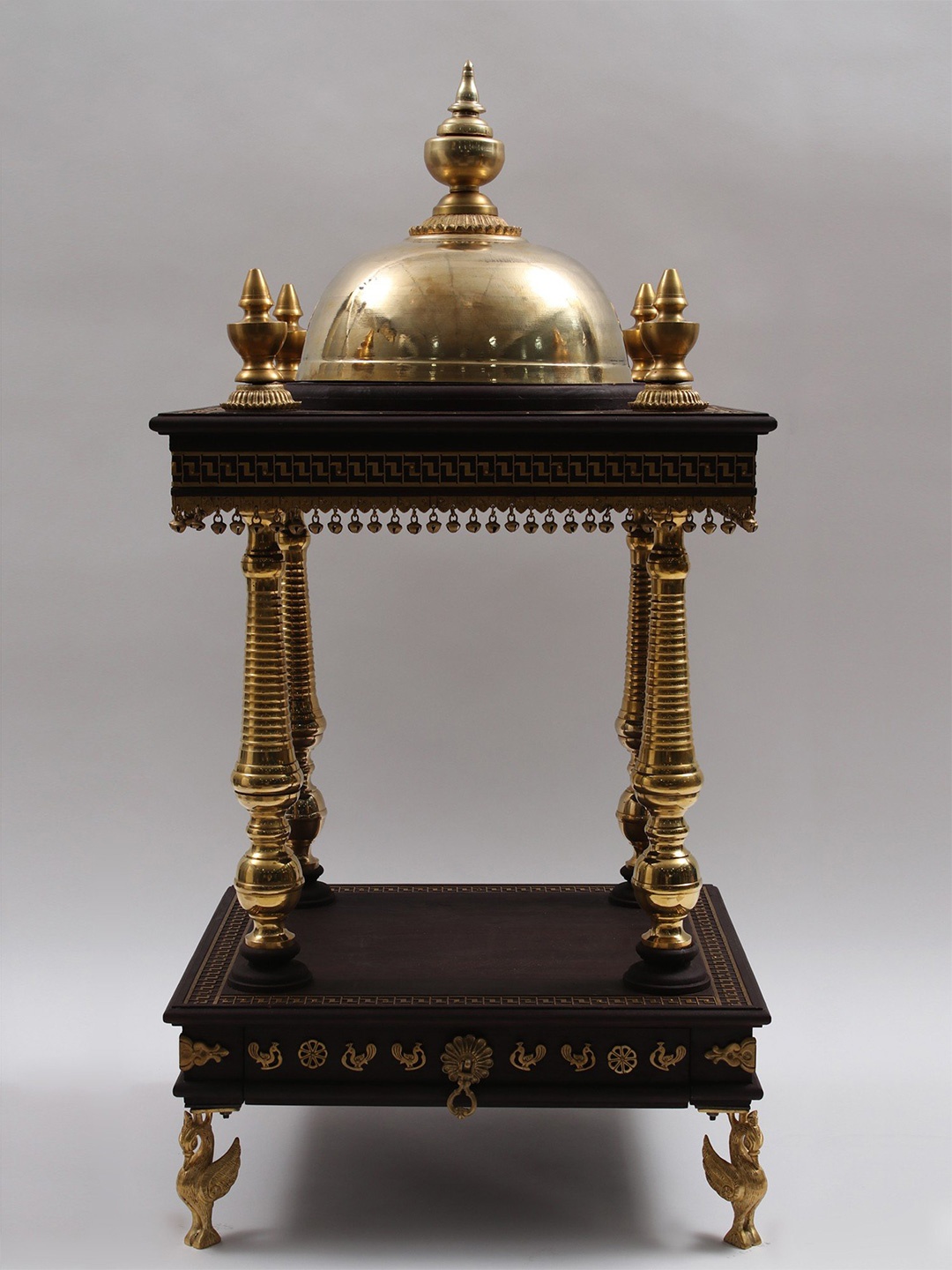 

Exotic India Wood & Brass Designer Temple with Drawer, Brown