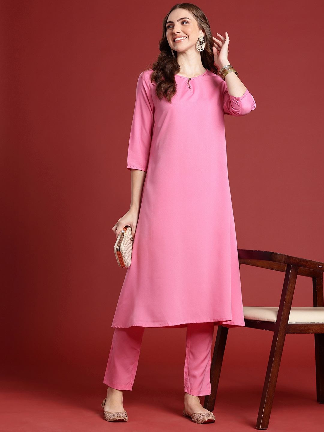 

Anouk Women Regular Kurta with Trousers, Pink