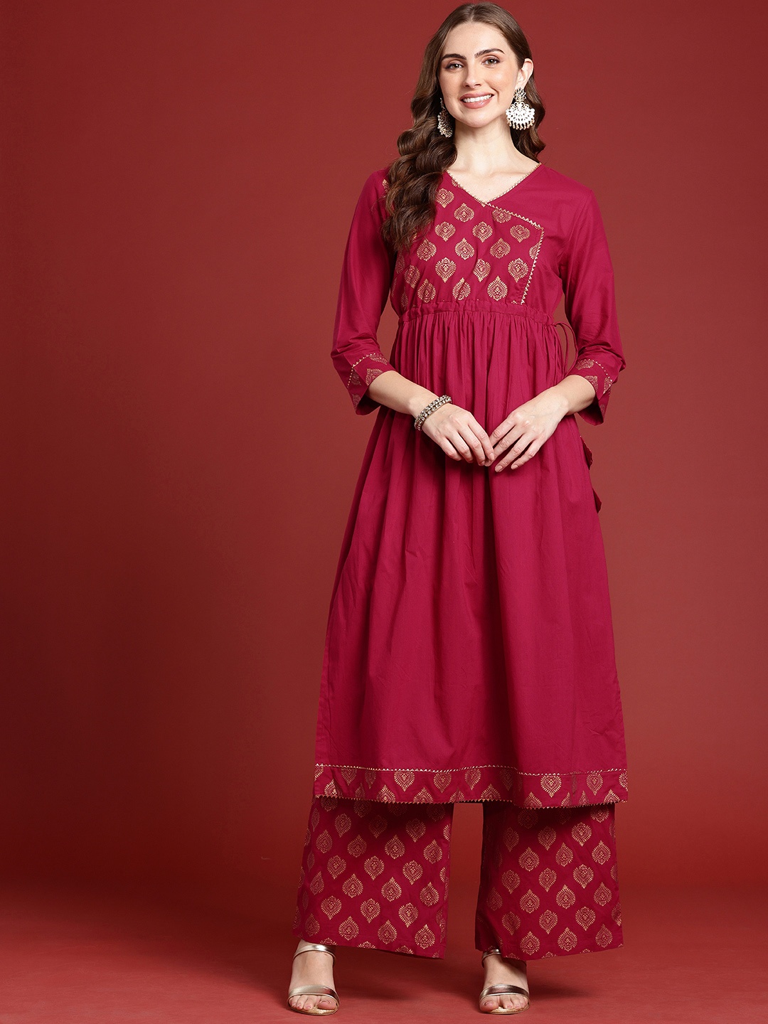 

Anouk Women Ethnic Motifs Printed Regular Pure Cotton Kurta with Palazzos, Red