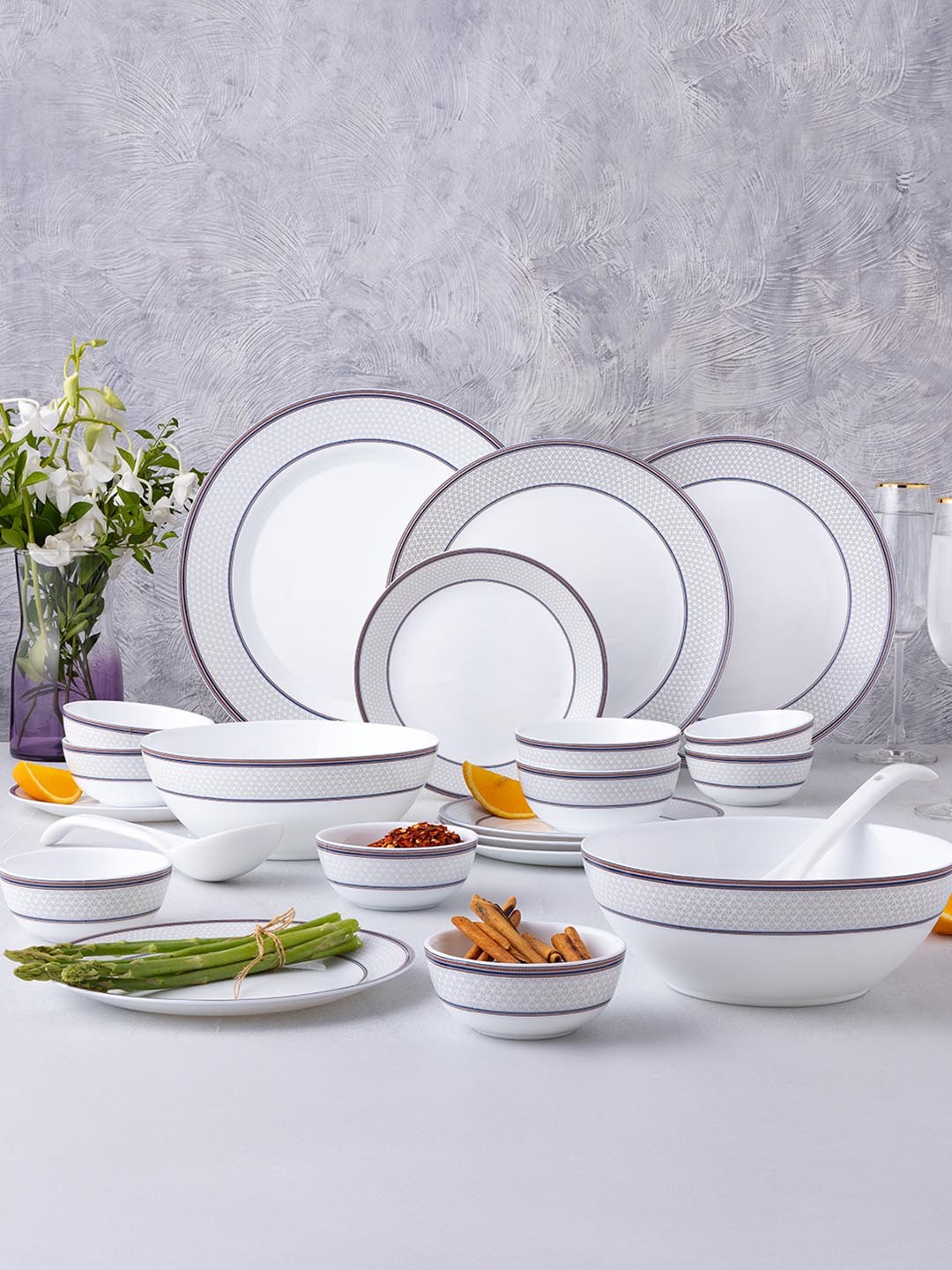 

Larah by BOROSIL Premia Series Starlight White 29 Pieces Printed Opalware Dinner set