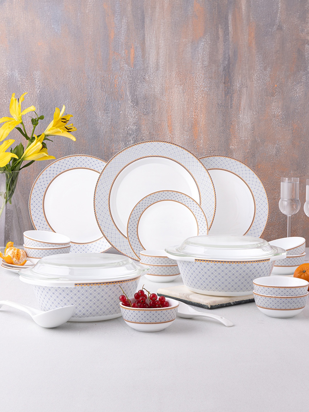 

Larah by BOROSIL Premia Series Kosmia 51 Pieces Printed Opalware Dinner set, White