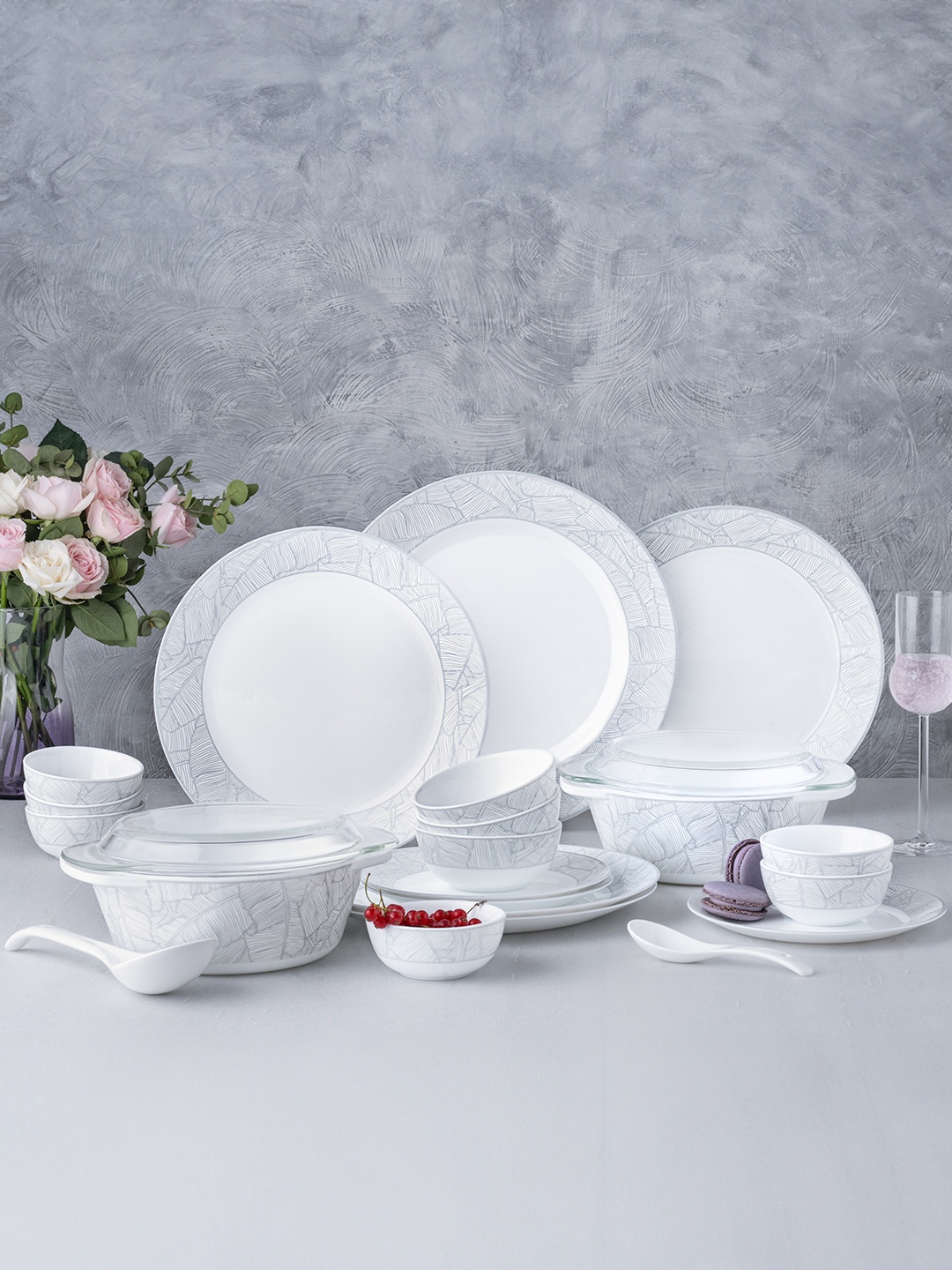 

Larah by BOROSIL Premia Series Ivy 37 Pieces Printed Opalware Dinner set, White