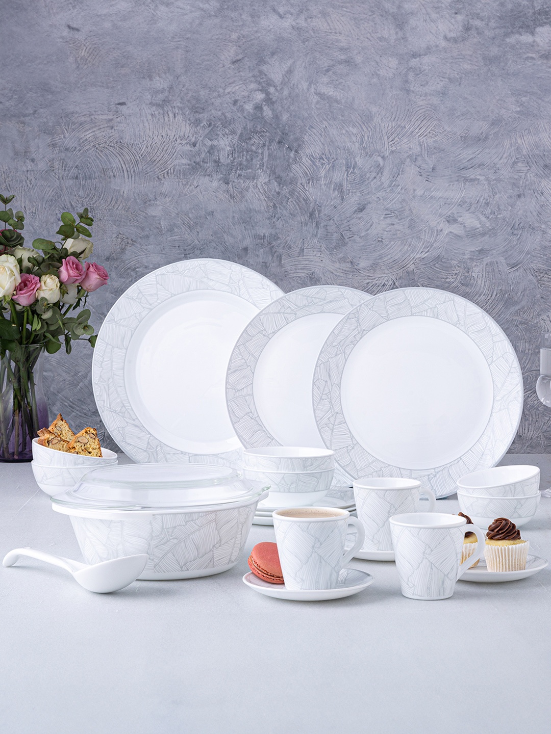 

Larah by BOROSIL Premia Series Ivy 49 Pieces Printed Opalware Dinner set, White
