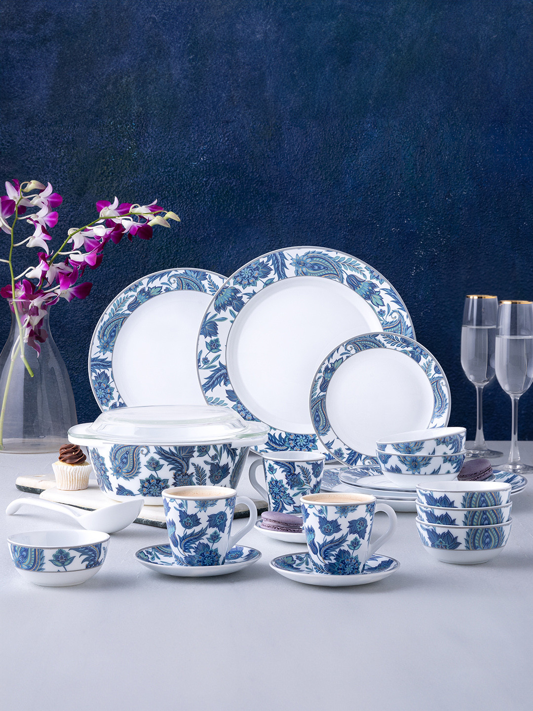 

Larah by BOROSIL Premia Series New Iris 49 Pieces Opalware Dinner set, White
