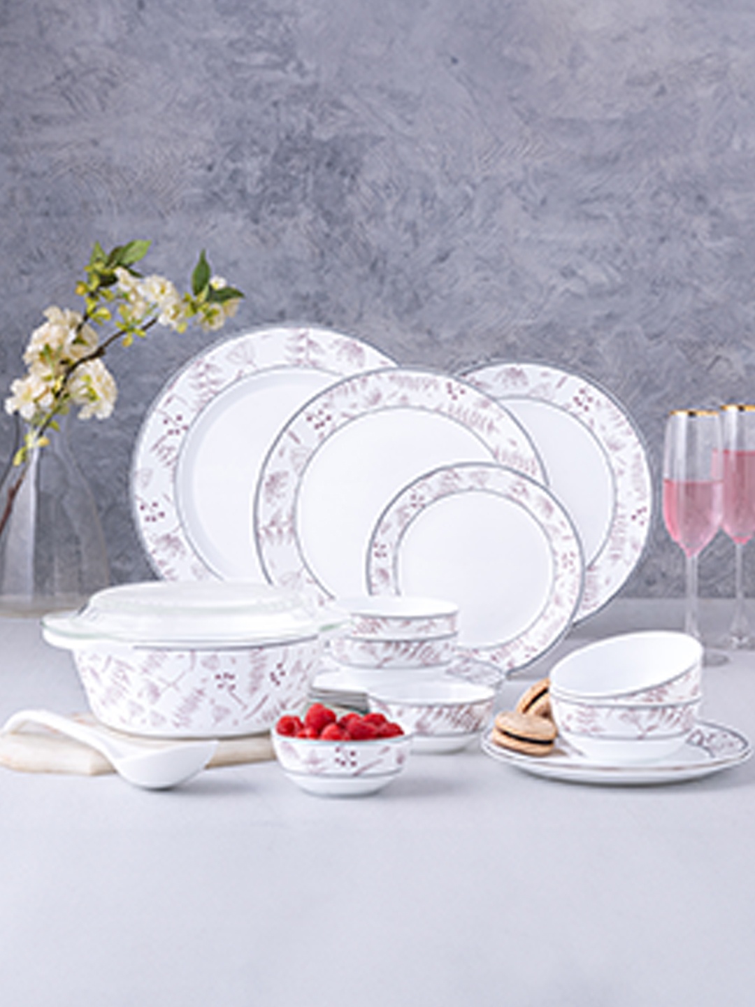 

Larah by BOROSIL Premia Series Grandeur 51 Pieces Opalware Dinner set, White
