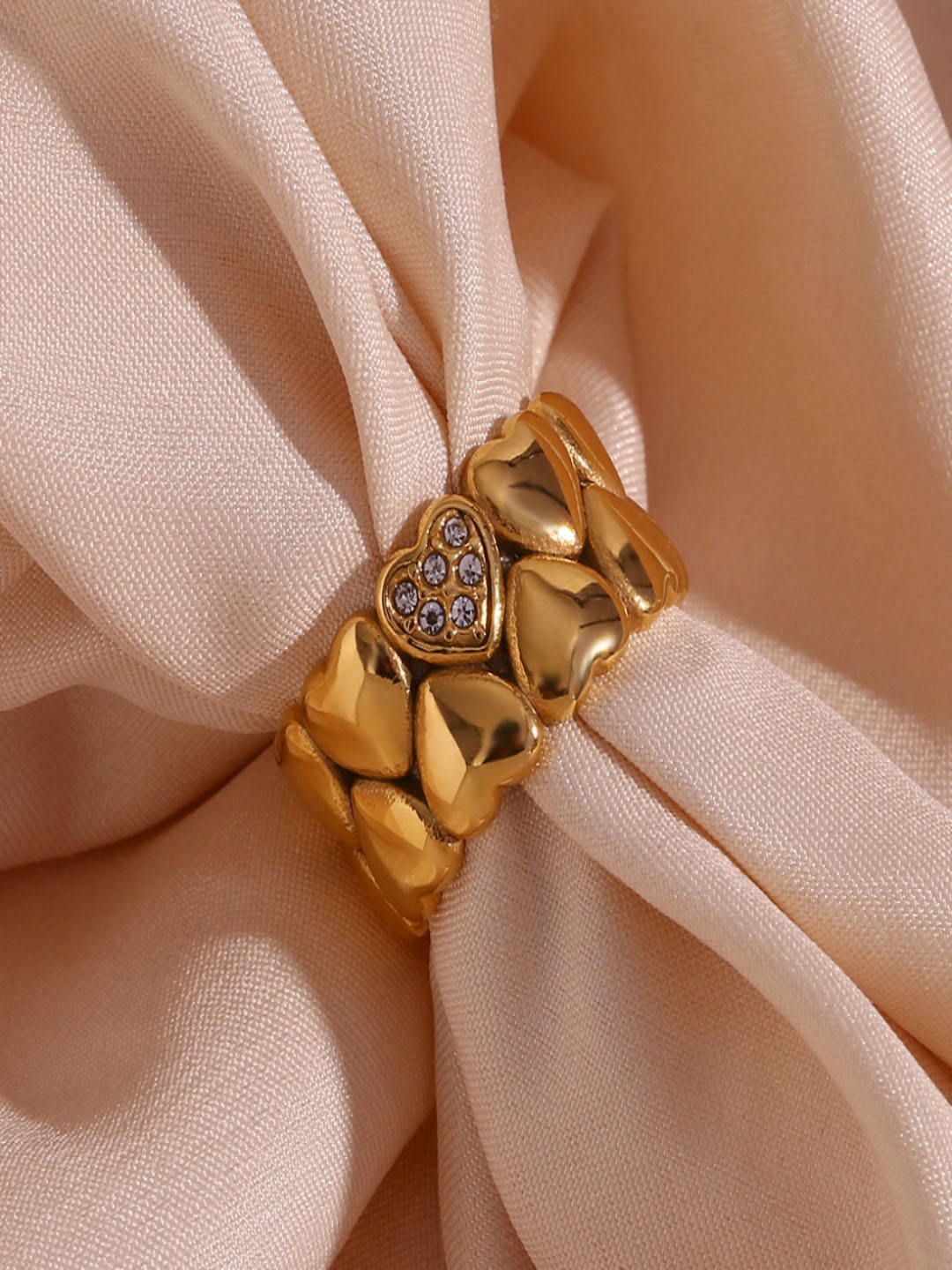 

AQUASTREET 18K Plated Waterproof Anti Tarnish Zircon Double Layered Heart Ring, Gold