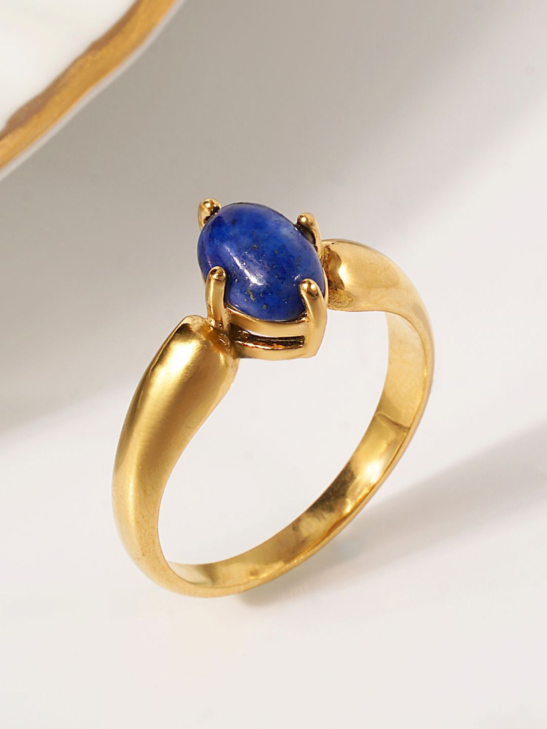 

AQUASTREET 18K Plated Waterproof Anti Tarnish Oval Lapis Ring, Gold