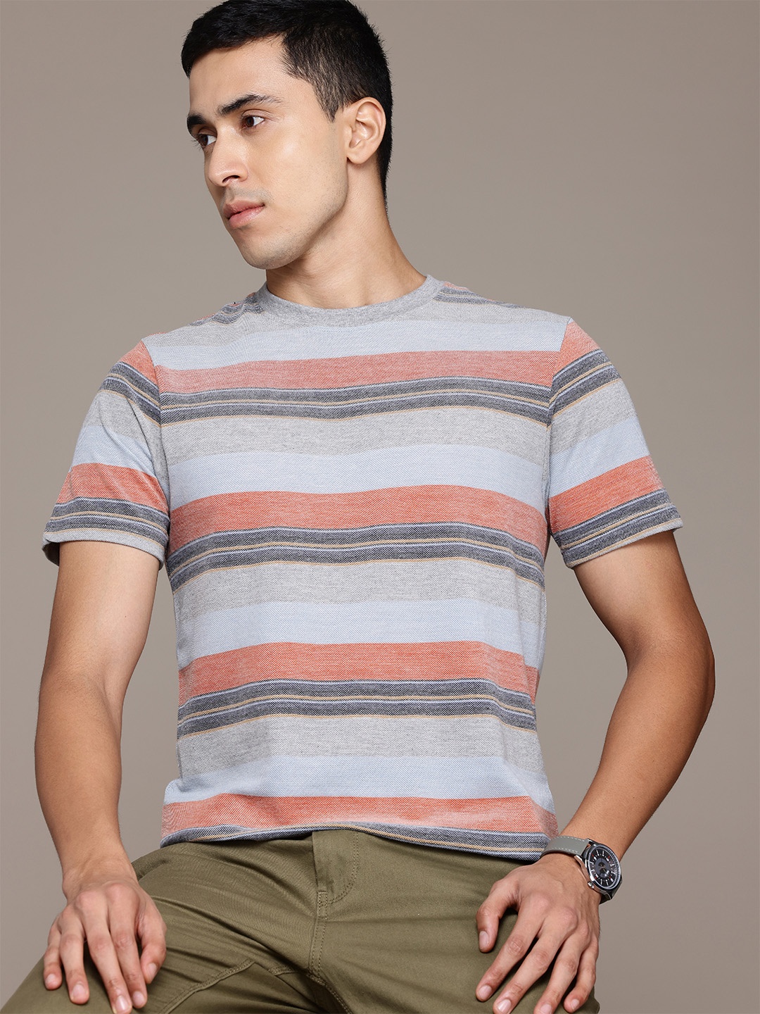 

Roadster Men Striped T-shirt, Red