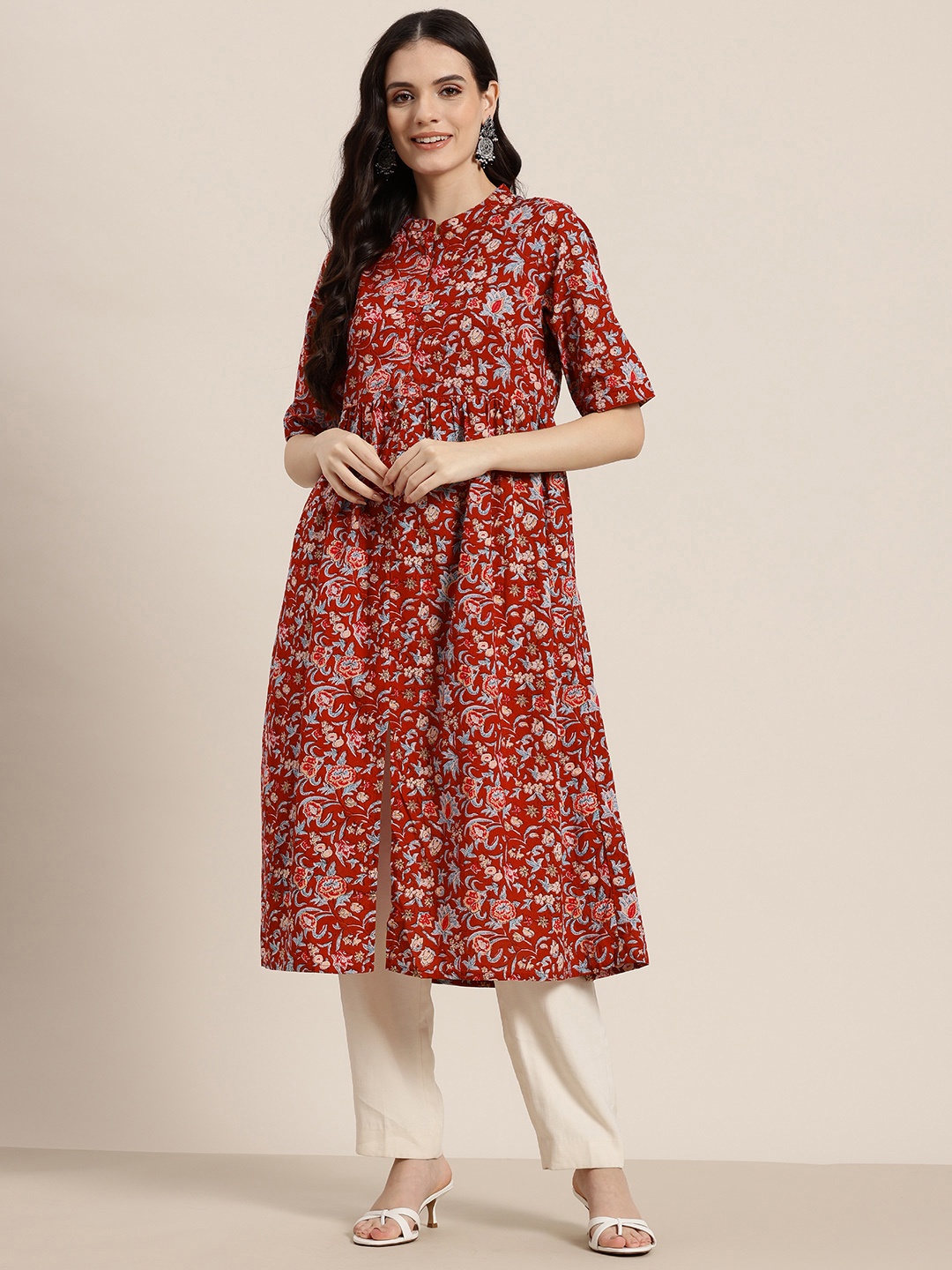 

HERE&NOW Floral Printed Kurta, Maroon