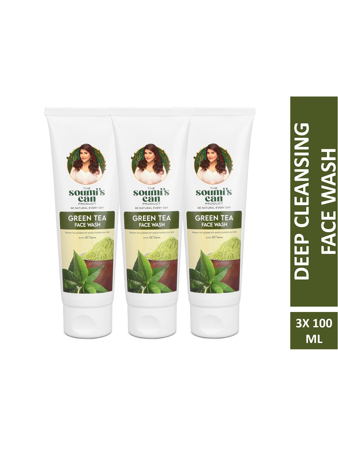 THE SOUMI'S CAN PRODUCT Set Of 3 Green Tea Face Wash - 100ml Each