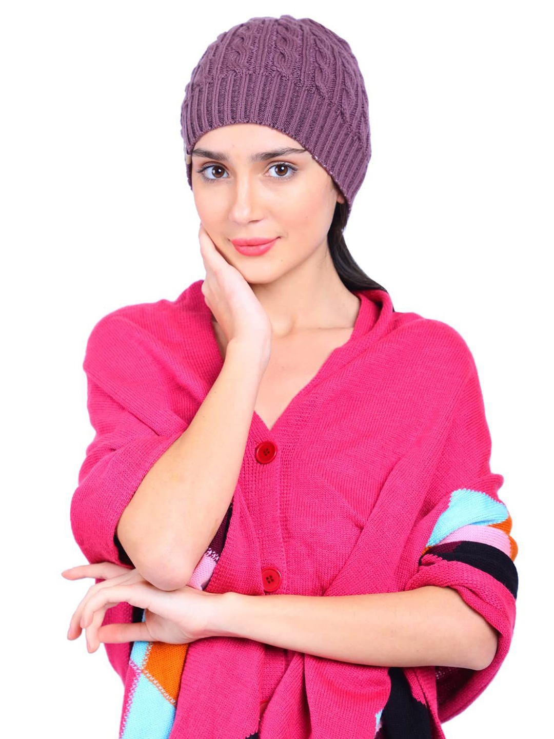 

Bharatasya Unisex Self Design Beanie, Purple