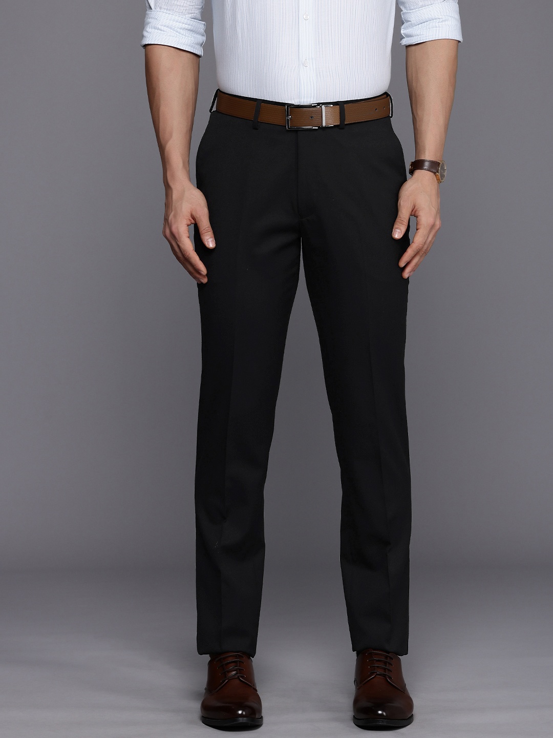 

Theme Men Smart Slim Fit Trousers, Black