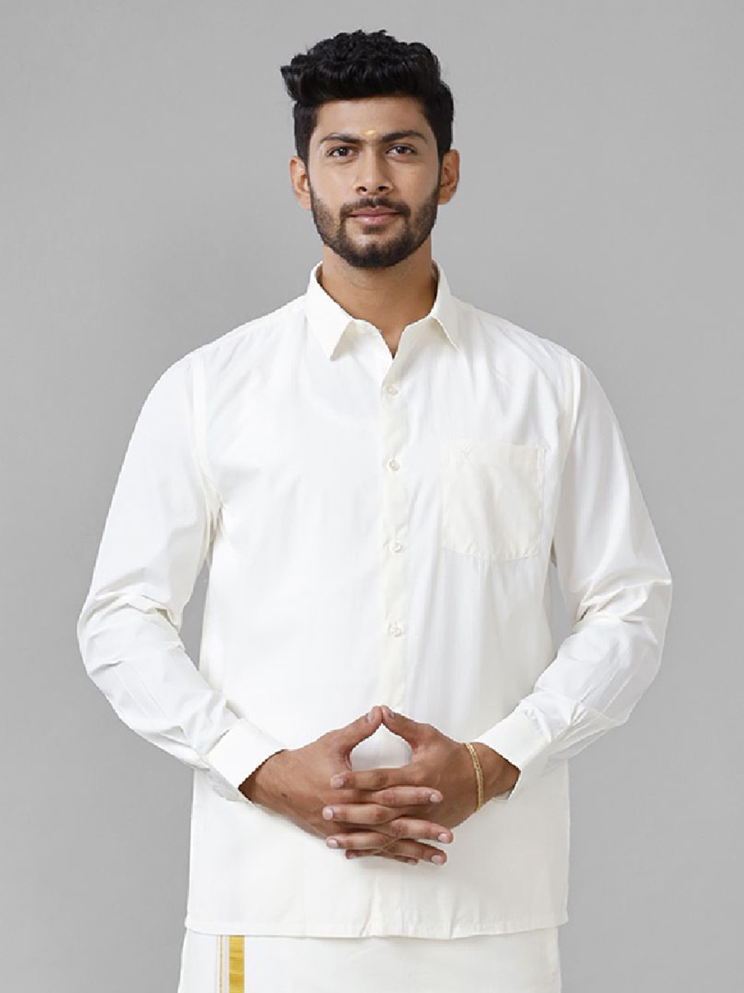 

Ramraj Men Spread Collar Solid Cotton Casual Shirt, White