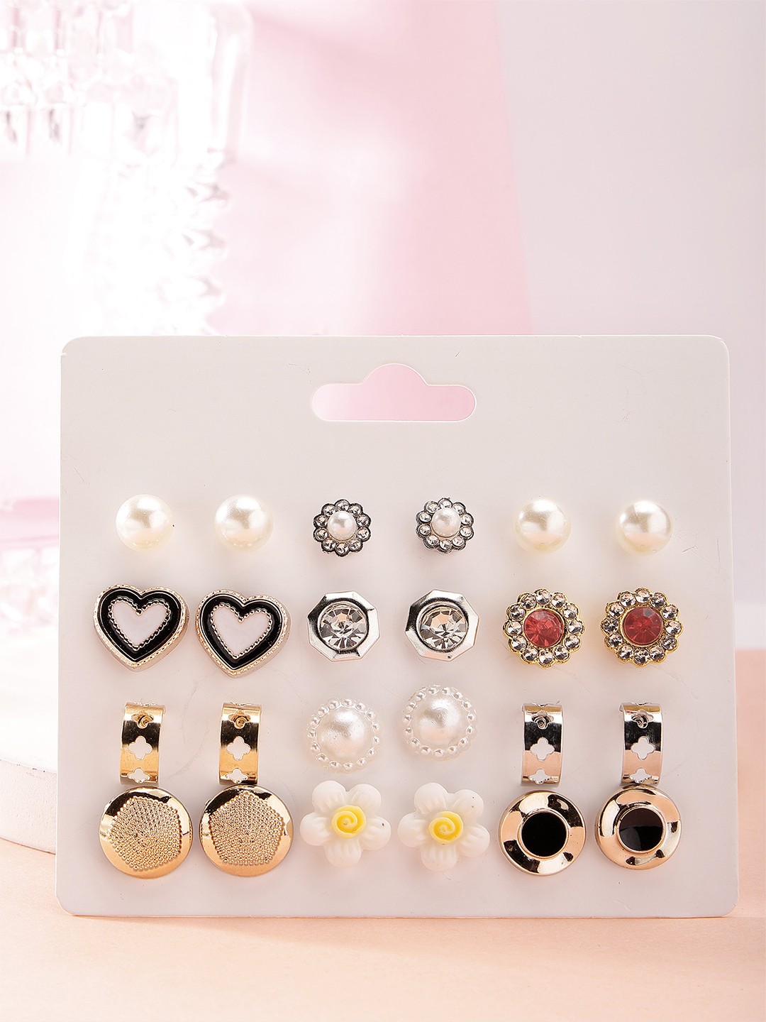 

Bohey by KARATCART Set Of 12 Gold Plated Contemporary Studs