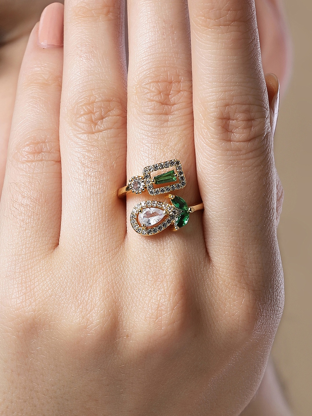 

Bohey by KARATCART Gold-Plated CZ Studded Finger Ring