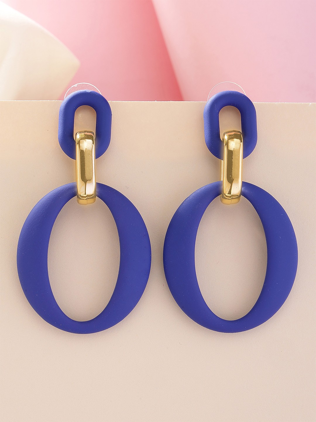 

Bohey by KARATCART Gold-Plated Contemporary Linked Dangler Drop Earrings, Blue