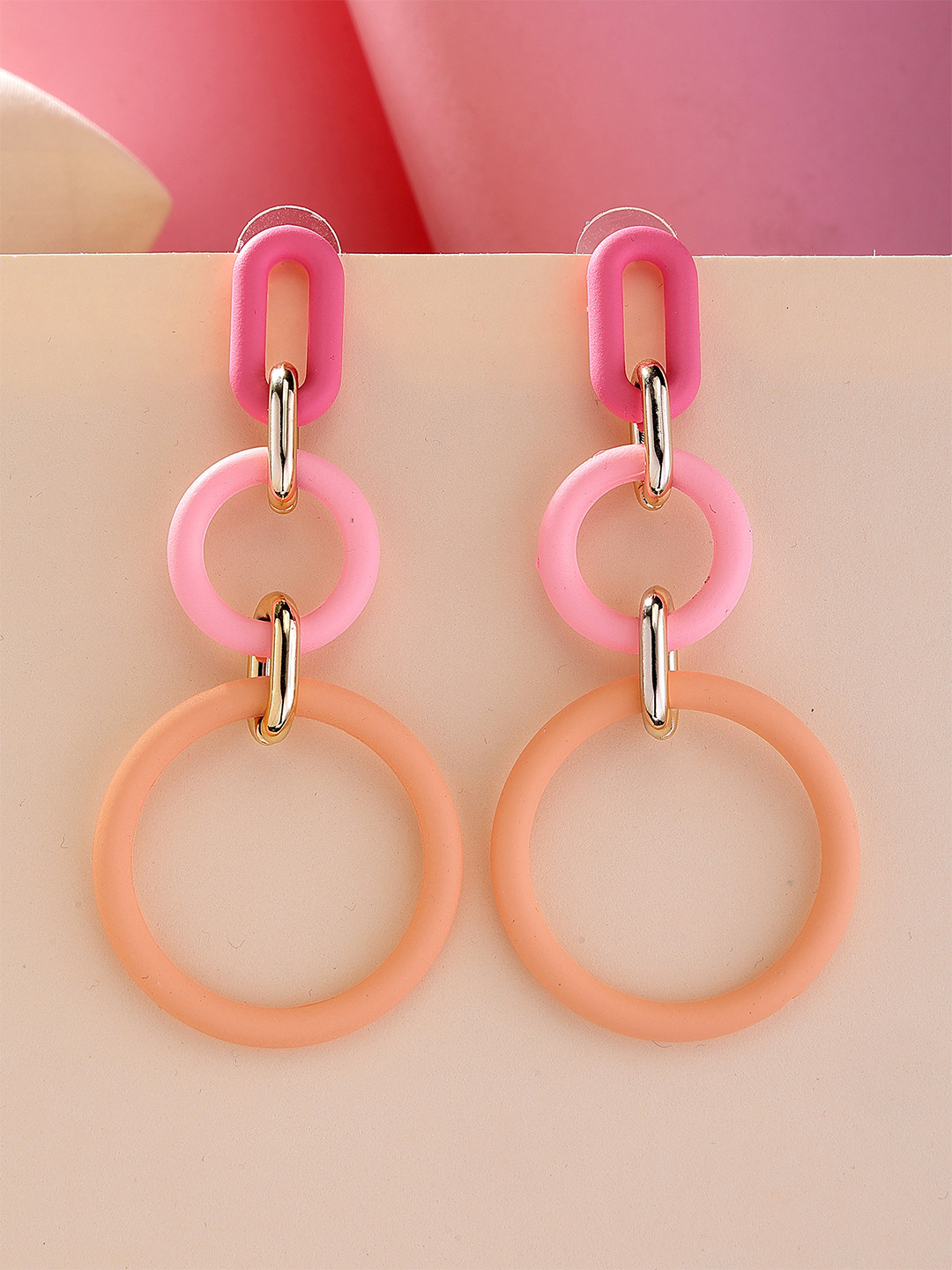 

Bohey by KARATCART Gold-Plated Contemporary Link Dangler Drop Earrings, Pink