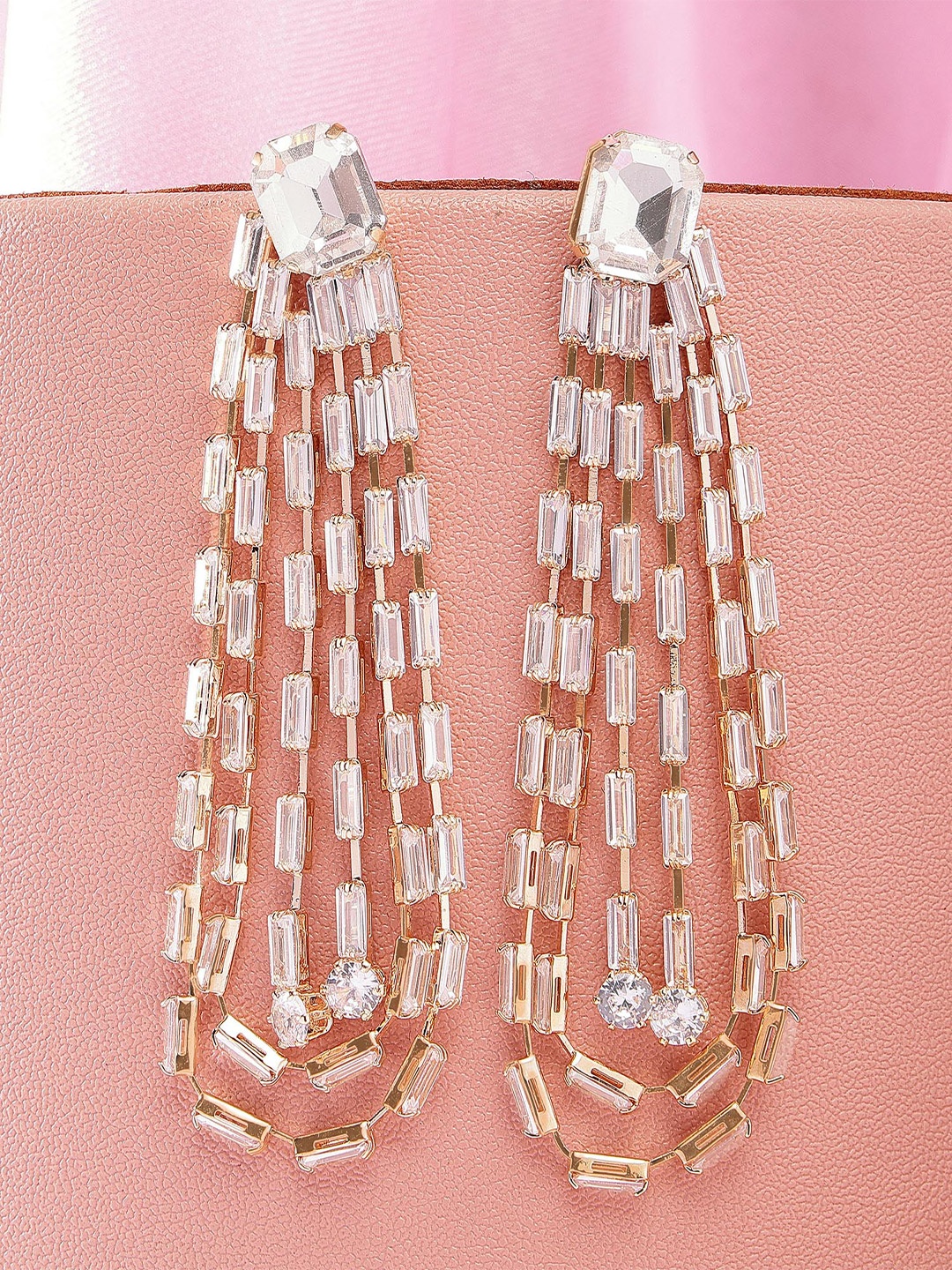 

Bohey by KARATCART Gold Plated Cubic Zirconia Contemporary Drop Earrings