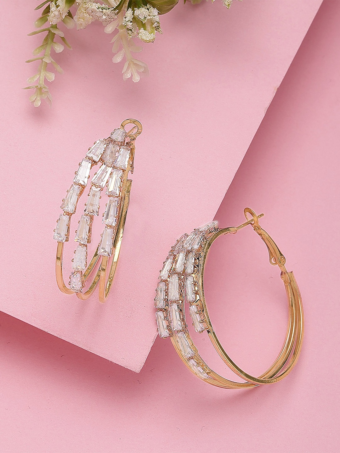 

Bohey by KARATCART Gold Plated Cubic Zirconia Circular Hoop Earrings