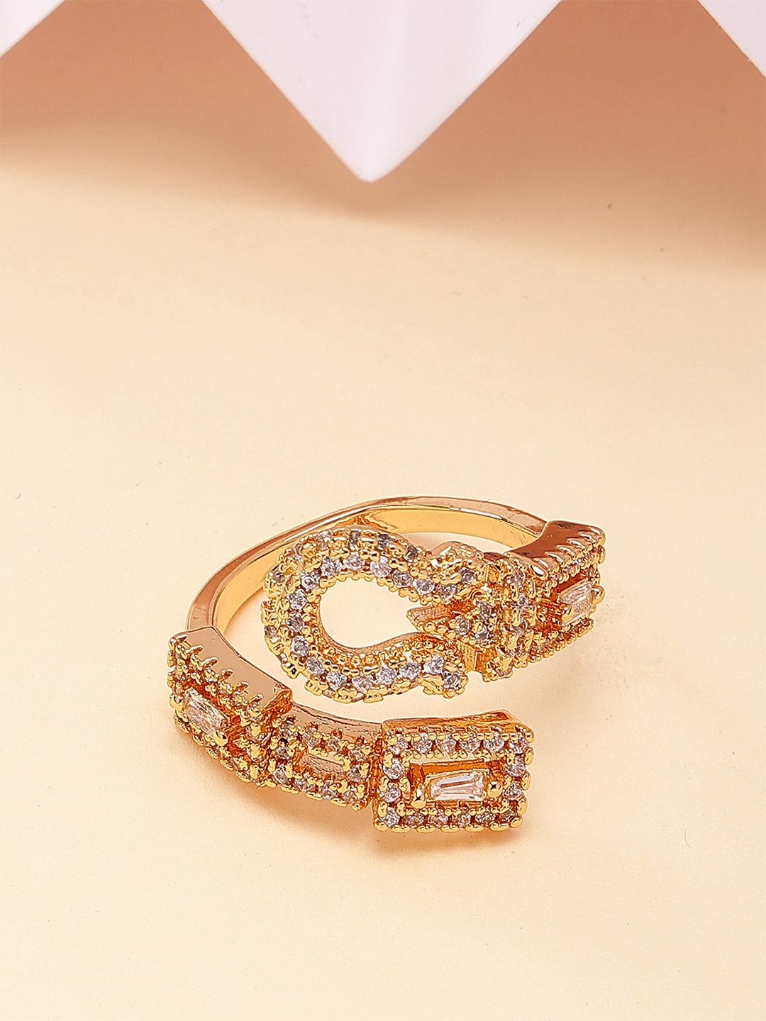 

Bohey by KARATCART Gold-Plated CZ Studded Finger Ring
