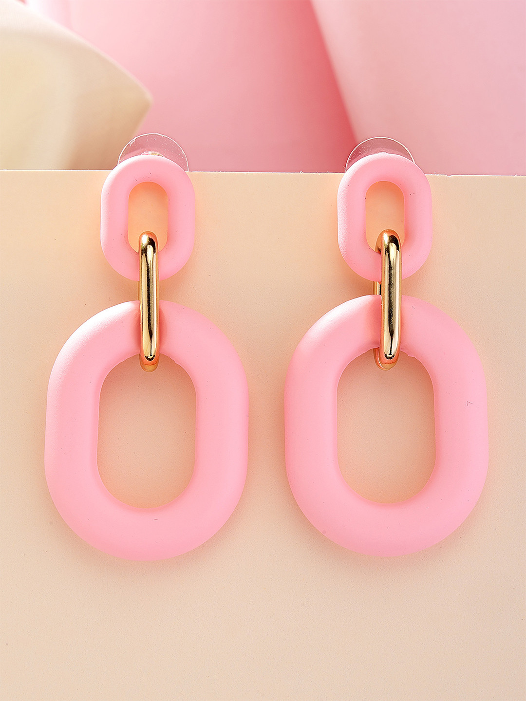 

Bohey by KARATCART Gold-Plated Contemporary Matte Finish Dangler Drop Earrings, Pink