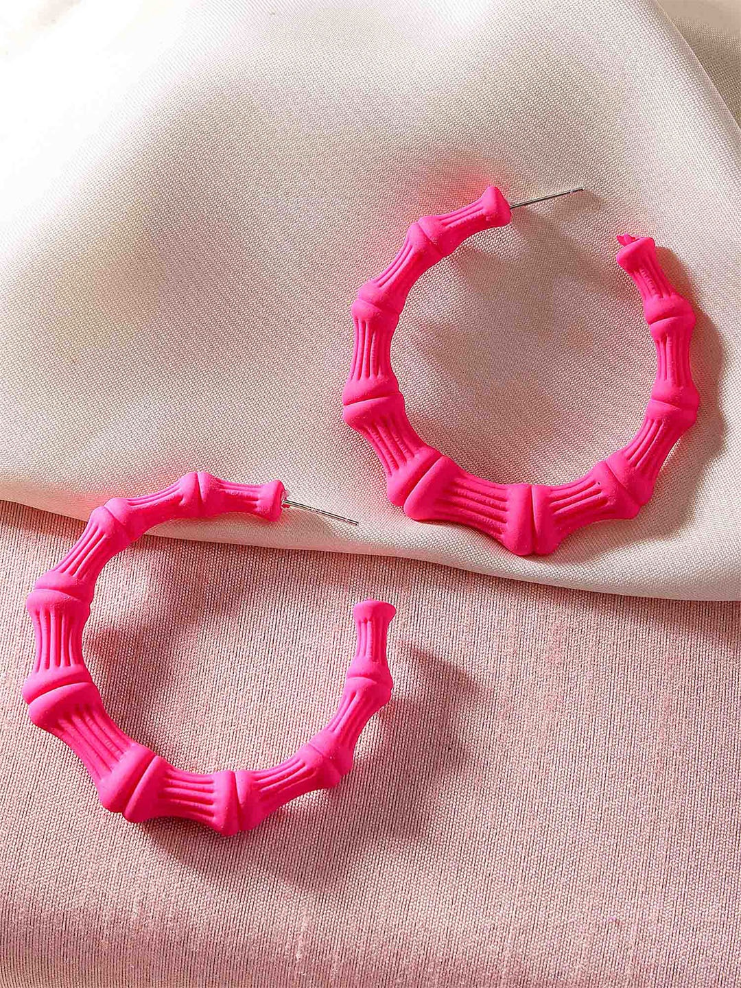 

Bohey by KARATCART Contemporary Bamboo Design Half Hoop Earrings, Pink