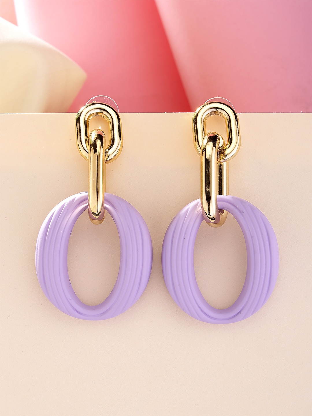 

Bohey by KARATCART Gold-Plated Contemporary Matte Finish Dangler Drop Earrings, Purple