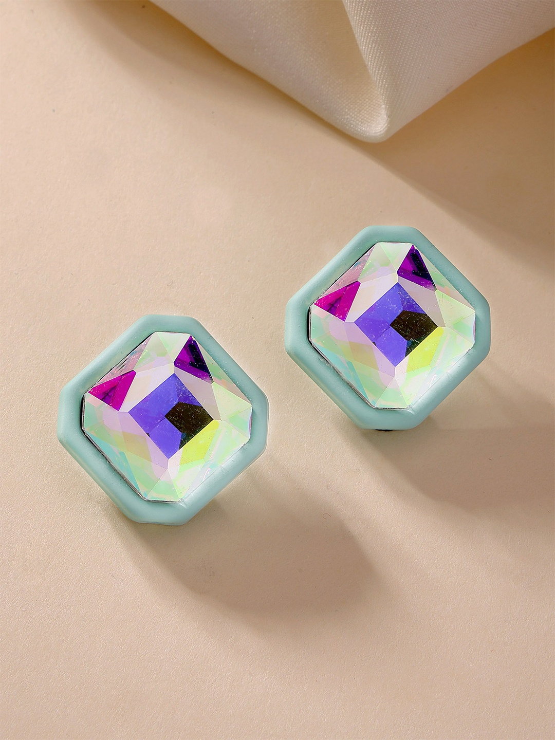 

Bohey by KARATCART Contemporary Matte Finish Rhinestone Stud Earrings, Blue