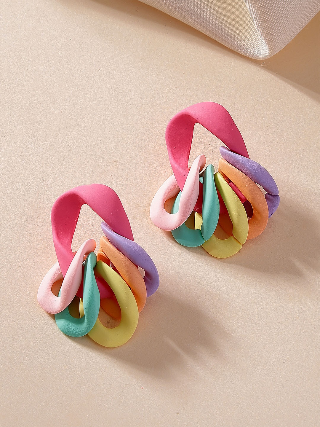 

Bohey by KARATCART Contemporary Matte Finish Dangler Studs Earrings, Pink