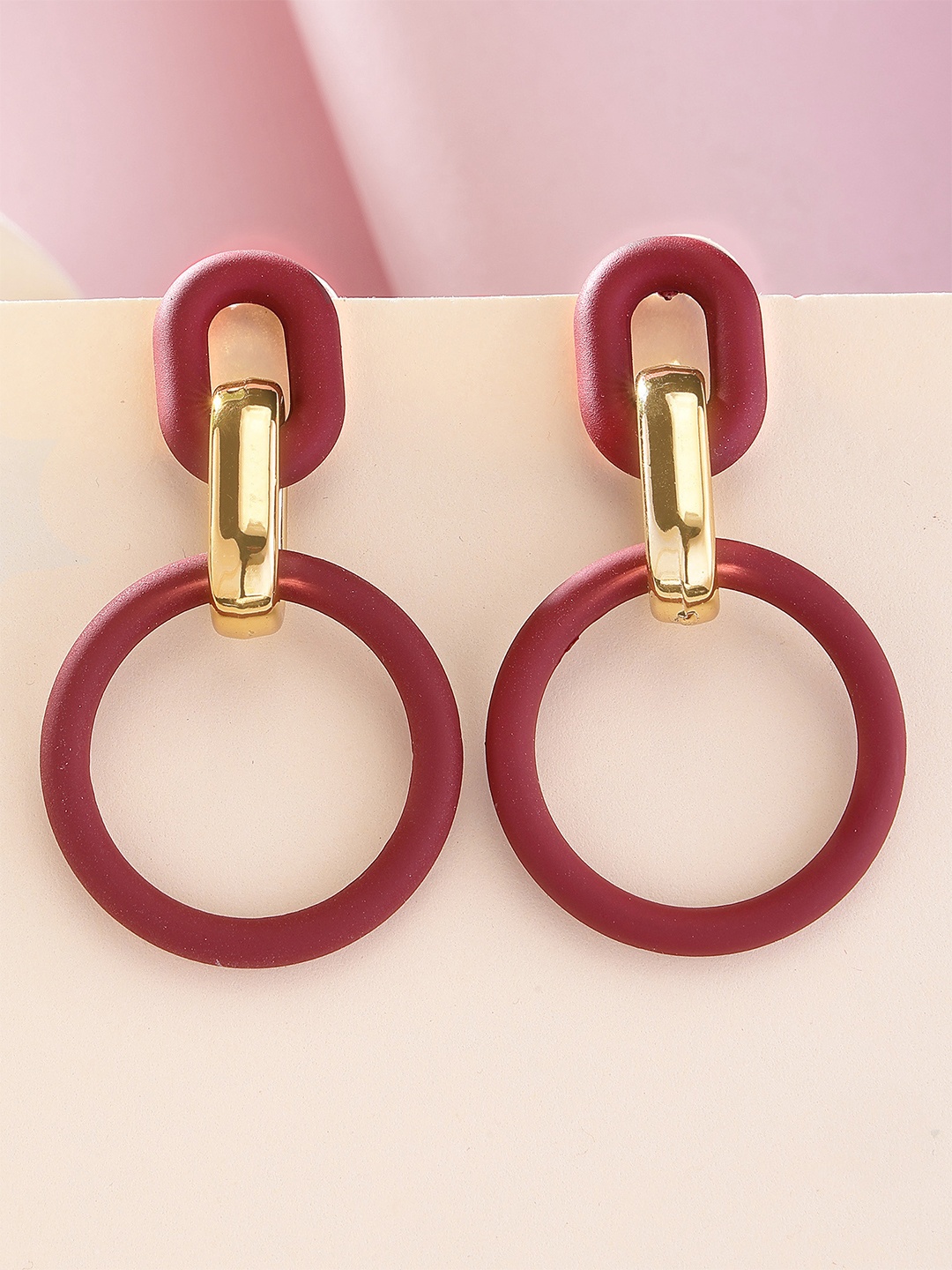 

Bohey by KARATCART Gold-Plated Contemporary Drop Earrings, Maroon