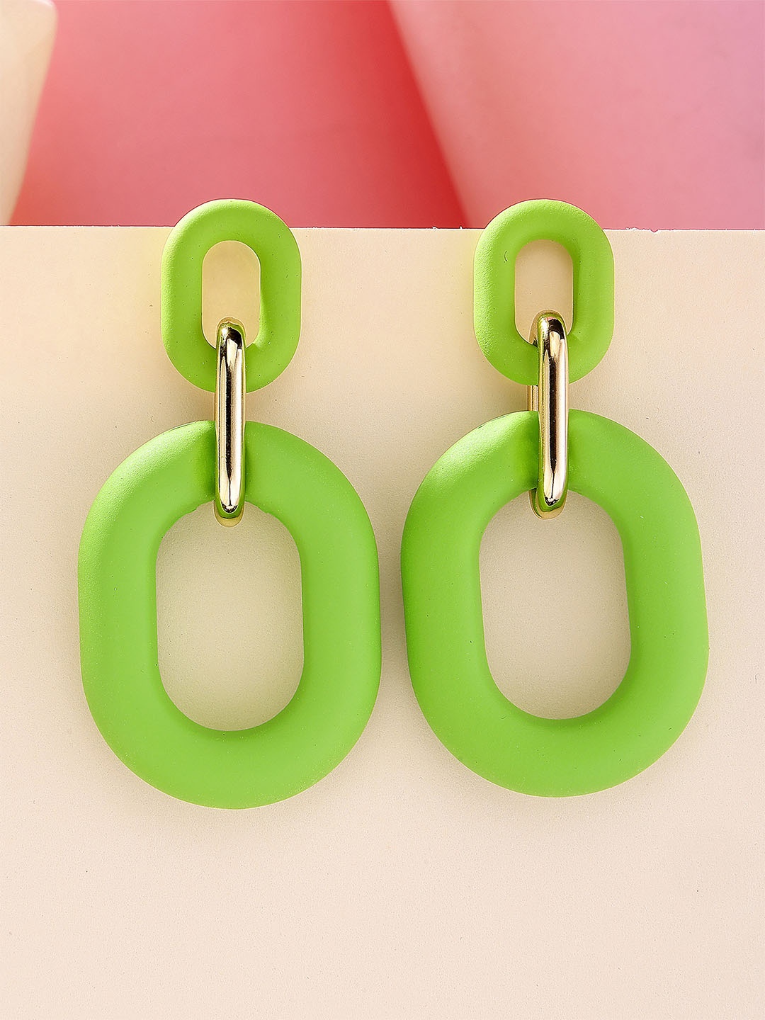 

Bohey by KARATCART Gold-Plated Contemporary Drop Earrings, Lime green